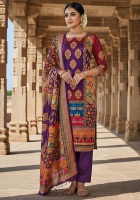 Violet Abstract Chiffon Kurta Set