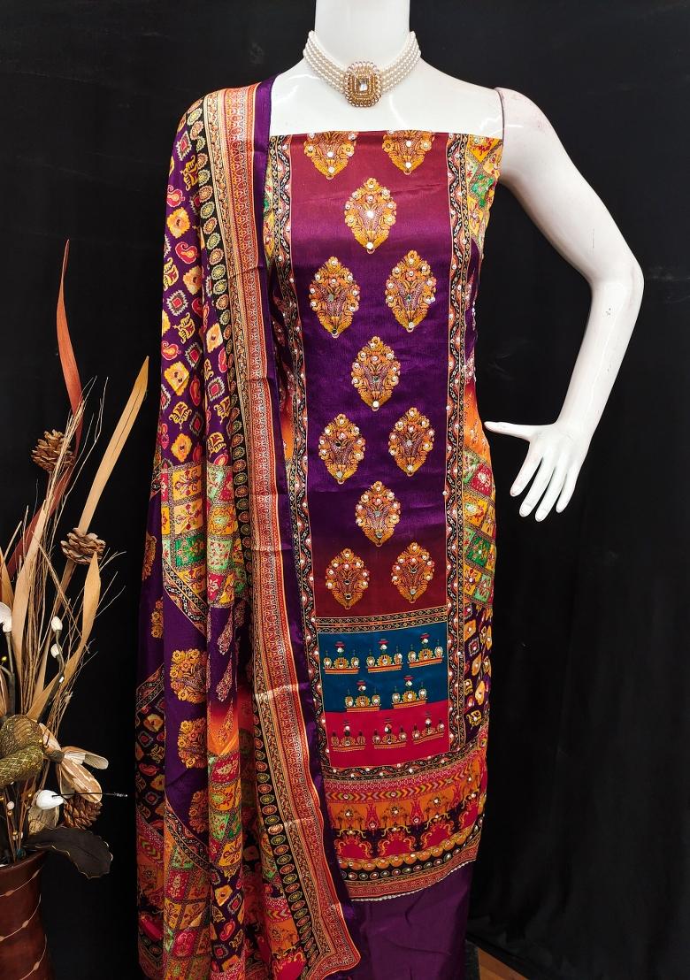 Violet Abstract Chiffon Kurta Set - Indya