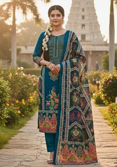 Blue Abstract Chiffon Kurta Set