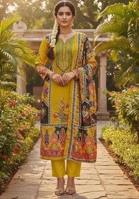 Yellow Abstract Chiffon Kurta Set