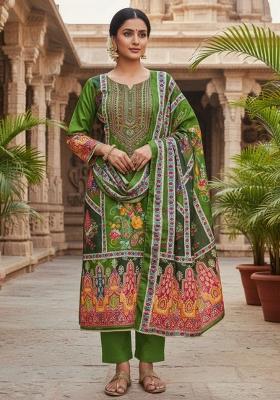 Green Abstract Chiffon Kurta Set
