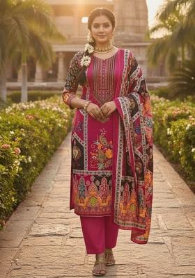 Pink Abstract Chiffon Kurta Set