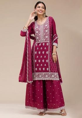 Pink Embroidered Georgette Kurta Set
