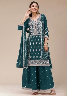 Green Embroidered Georgette Kurta Set