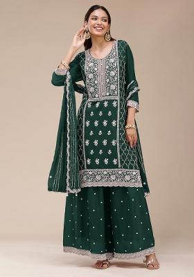 Green Embroidered Georgette Kurta Set