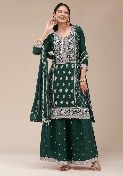 Green Embroidered Georgette Kurta Set