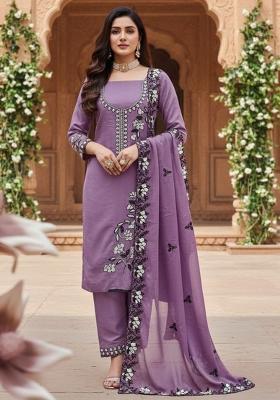Purple Embroidered Georgette Kurta Set