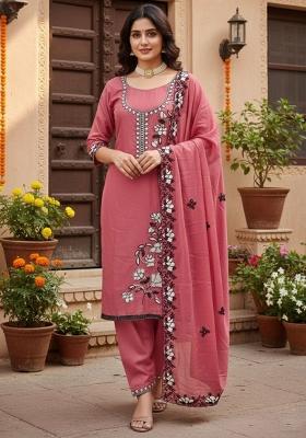 Pink Embroidered Georgette Kurta Set