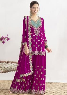 Pink Embroidered Tissue Kurta Set