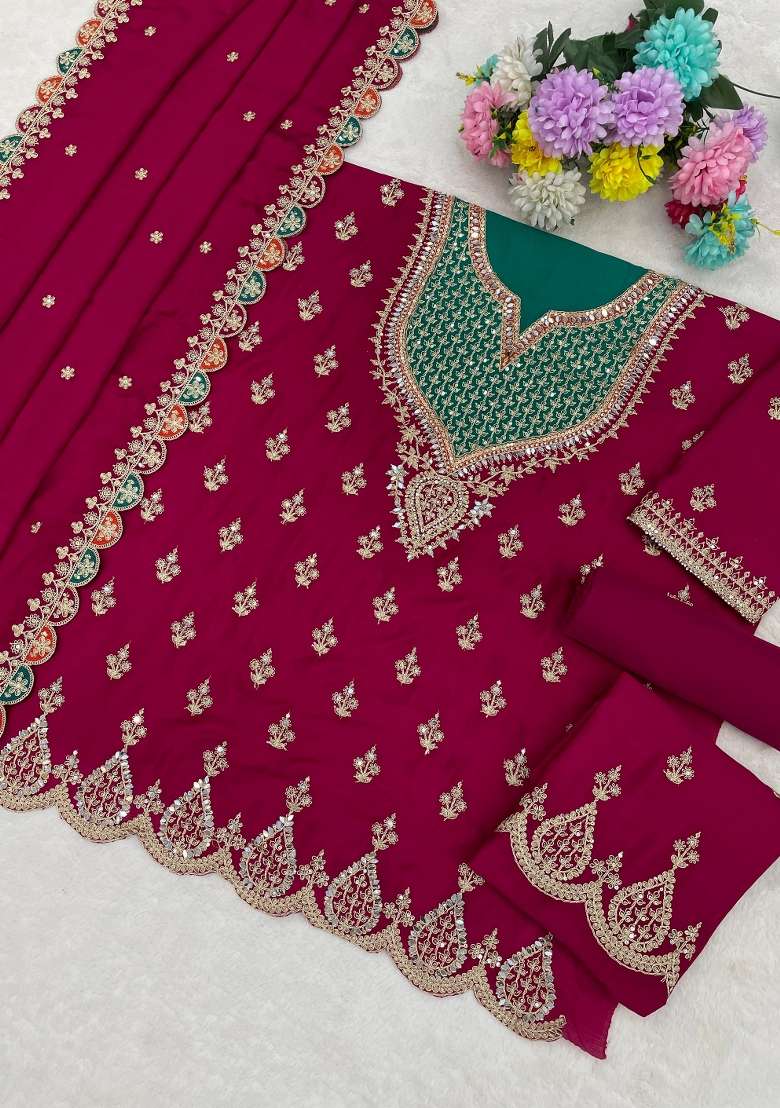 Pink Embroidered Tissue Sharara Set - Indya
