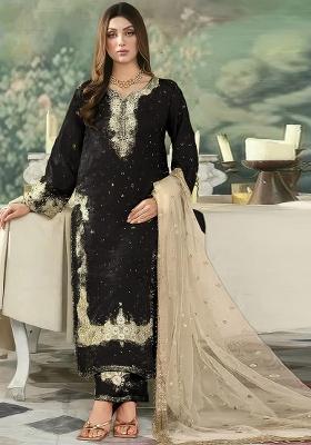 Black Embroidered Georgette Kurta Set