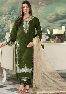 Mehendi Embroidered Georgette Kurta Set