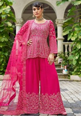 Rani Pink Embroidered Chinon Sharara Set