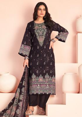 Brown Printed Cotton Straight Kurta Set