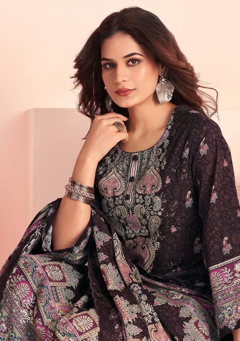 Brown Printed Cotton Straight Kurta Set - Indya