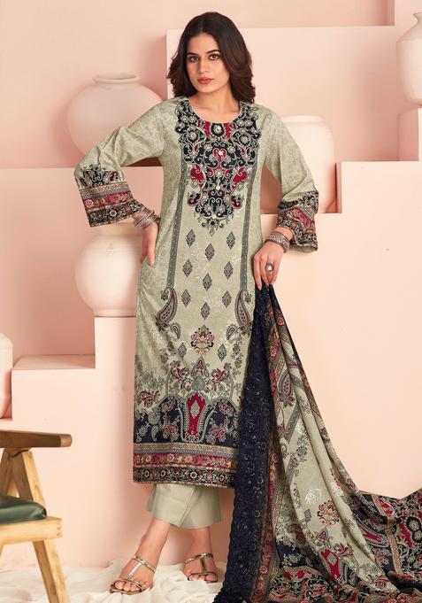 Off White Printed Cotton Kurta Set