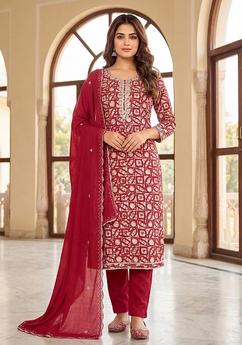 Maroon Hand Khatli Work Rayon Straight Kurta Set
