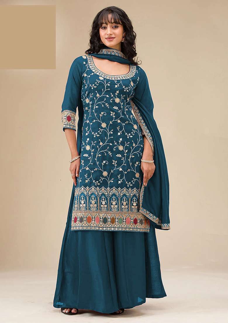 Morpeach Embroidered Silk Blend Sharara Set - Indya