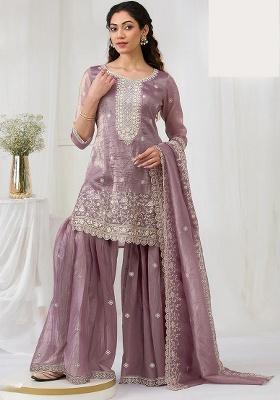 Mauve Embroidery Gold Crush Sharara Set