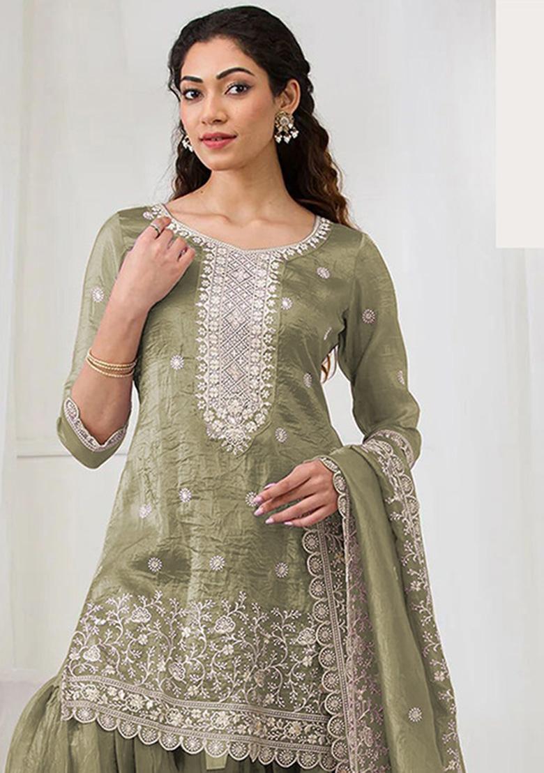 Pista Embroidery Gold Crush Sharara Set - Indya