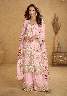 Baby Pink Embroidery Chinon Kurta Set