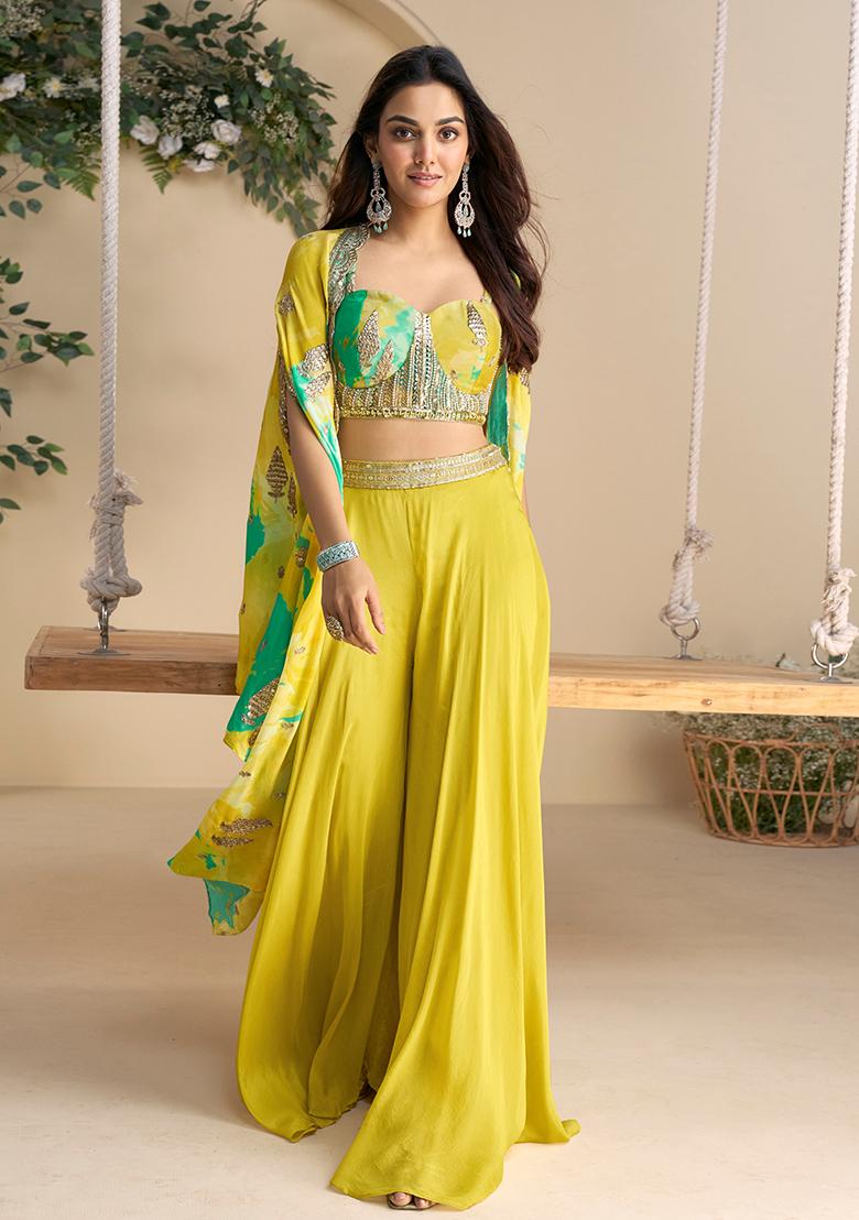 Lime Embroidery Chinon Fusion Set - Indya