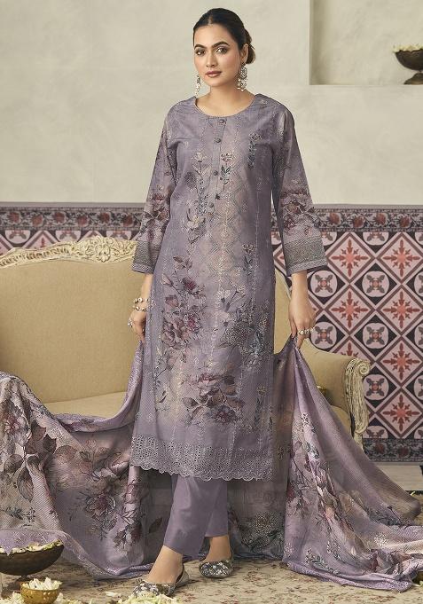 Violet Printed Cotton Kurta Set