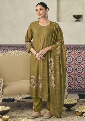 Mustard Printed Cotton Straight Kurta Set