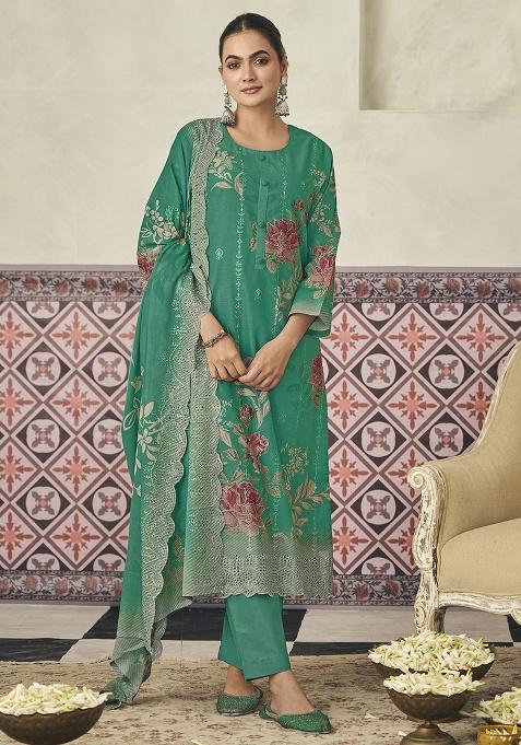 Green Printed Cotton Kurta Set