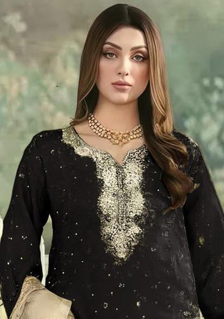 Black Embroidery Jimmy Choo Straight Kurta Set - Indya