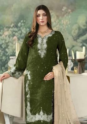 Green Embroidery Jimmy Choo Straight Kurta Set