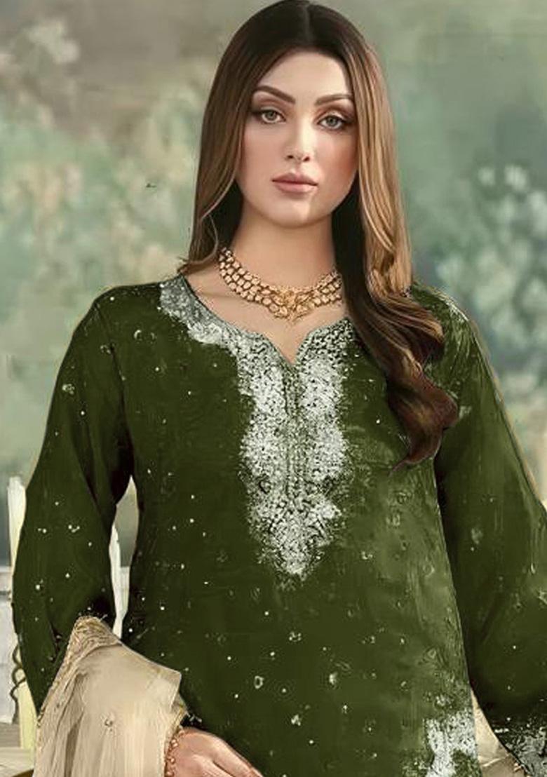 Green Embroidery Jimmy Choo Straight Kurta Set - Indya