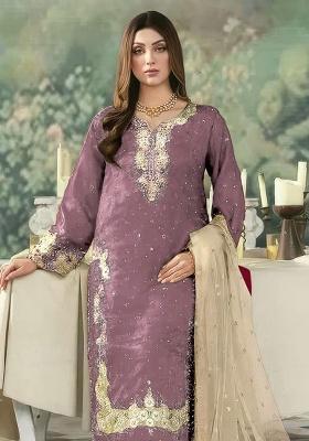 Lavender Embroidery Jimmy Choo Straight Kurta Set