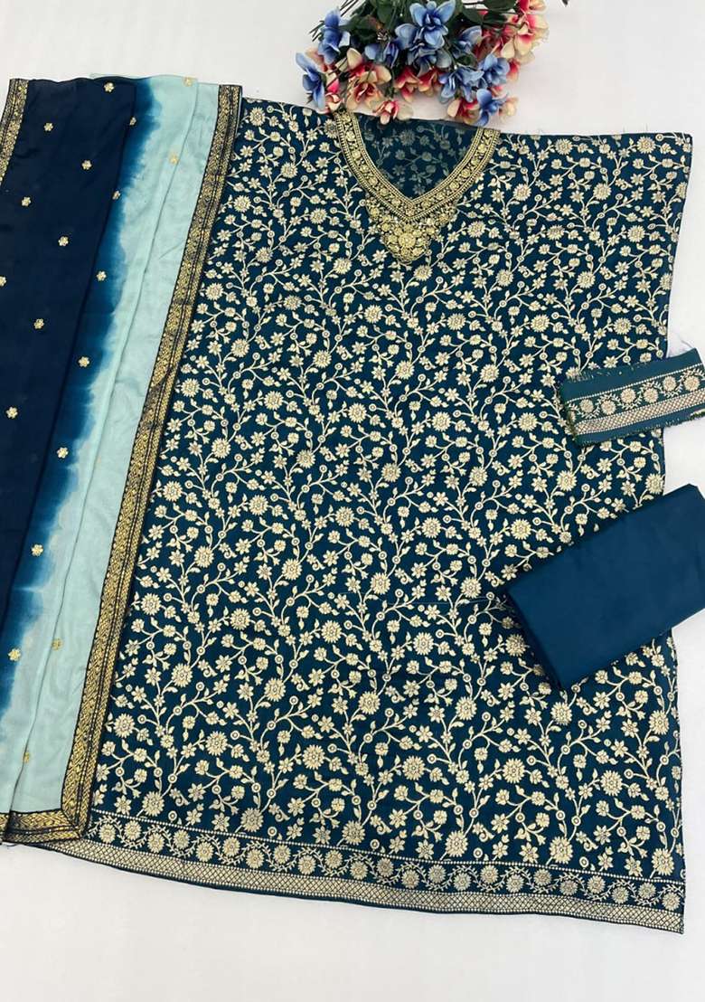 Morpeach Embroidered Silk Blend Punjabi Suit - Indya