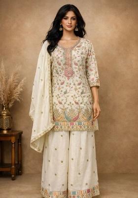 White Embroidered Chinon Kurta Set