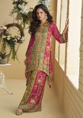 Pink Mirror Work Silk Kurta Set