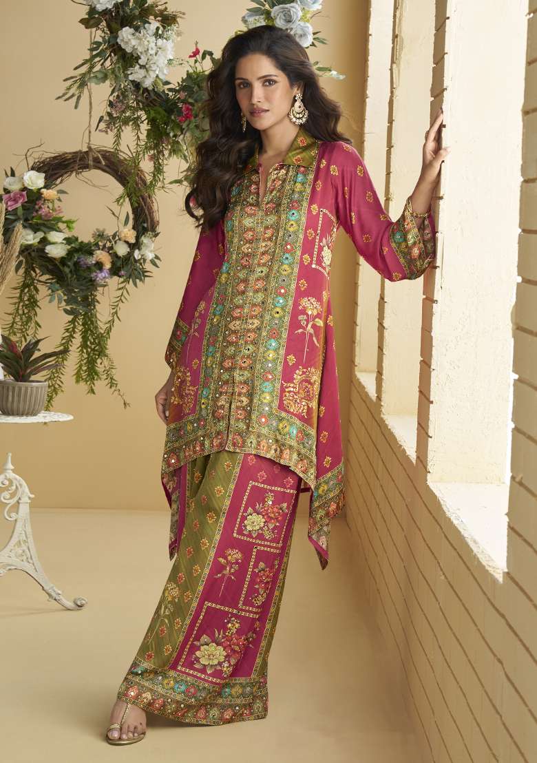 Pink Printed Silk Co Ord Set - Indya
