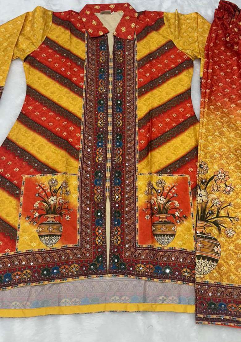 Yellow Printed Silk Co Ord Set - Indya