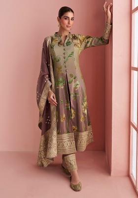 Brown Sequin Silk Kurta Set