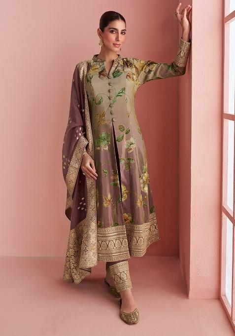 Brown Sequin Silk Kurta Set