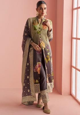 Grey Sequin Silk Kurta Set