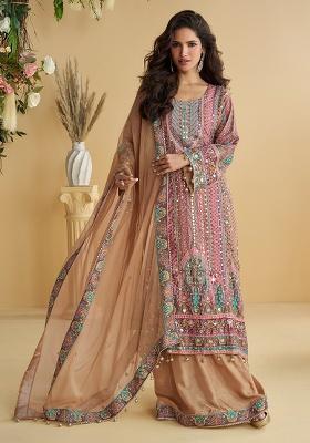 Pink Printed Silk Kurta Set