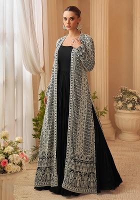Black Embroidered Chinon Shrug Set