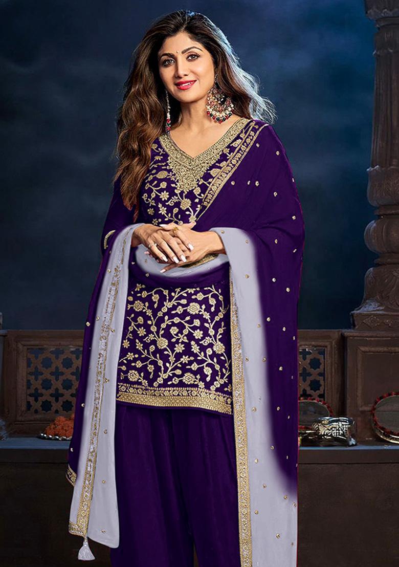 Wine Weaving Work Viscose Kurta Set - Indya