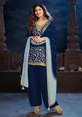 Blue Weaving Work Viscose Kurta Set