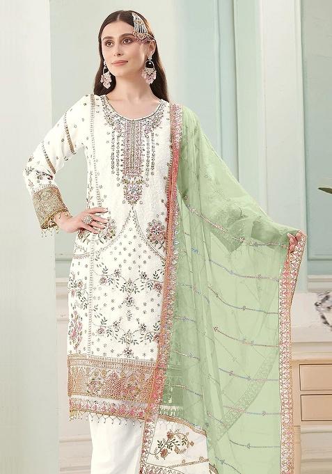Pista Embroidery Georgette Kurta Set