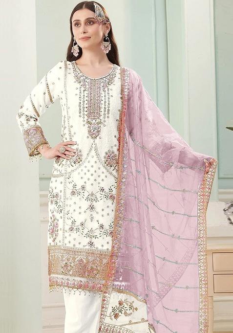 Pink Embroidery Georgette Kurta Set