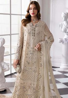 Cream Embroidery Georgette Kurta Set