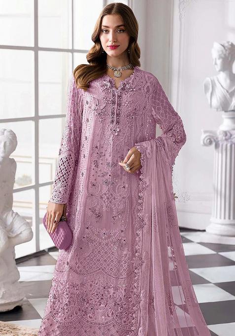Lavender Embroidery Georgette Kurta Set