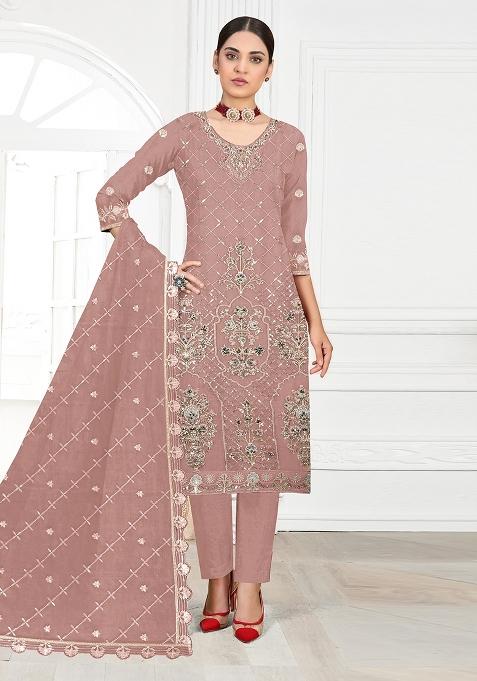 Peach Embroidery Georgette Pakistani Suit Set